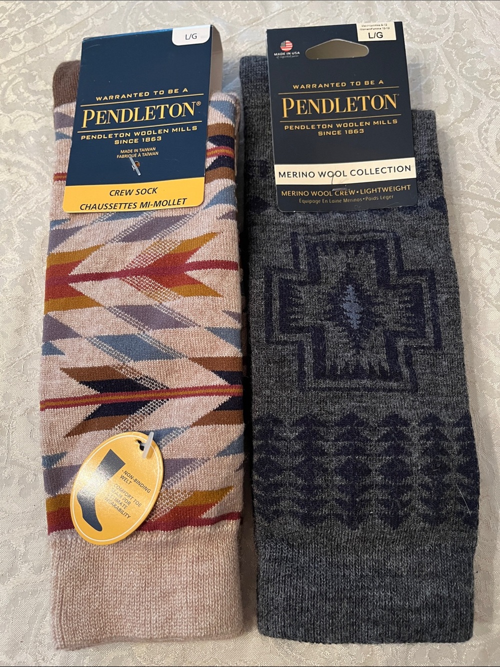 Pendleton Unisex Patterned Socks - Large NWT! Multicolor & Gray